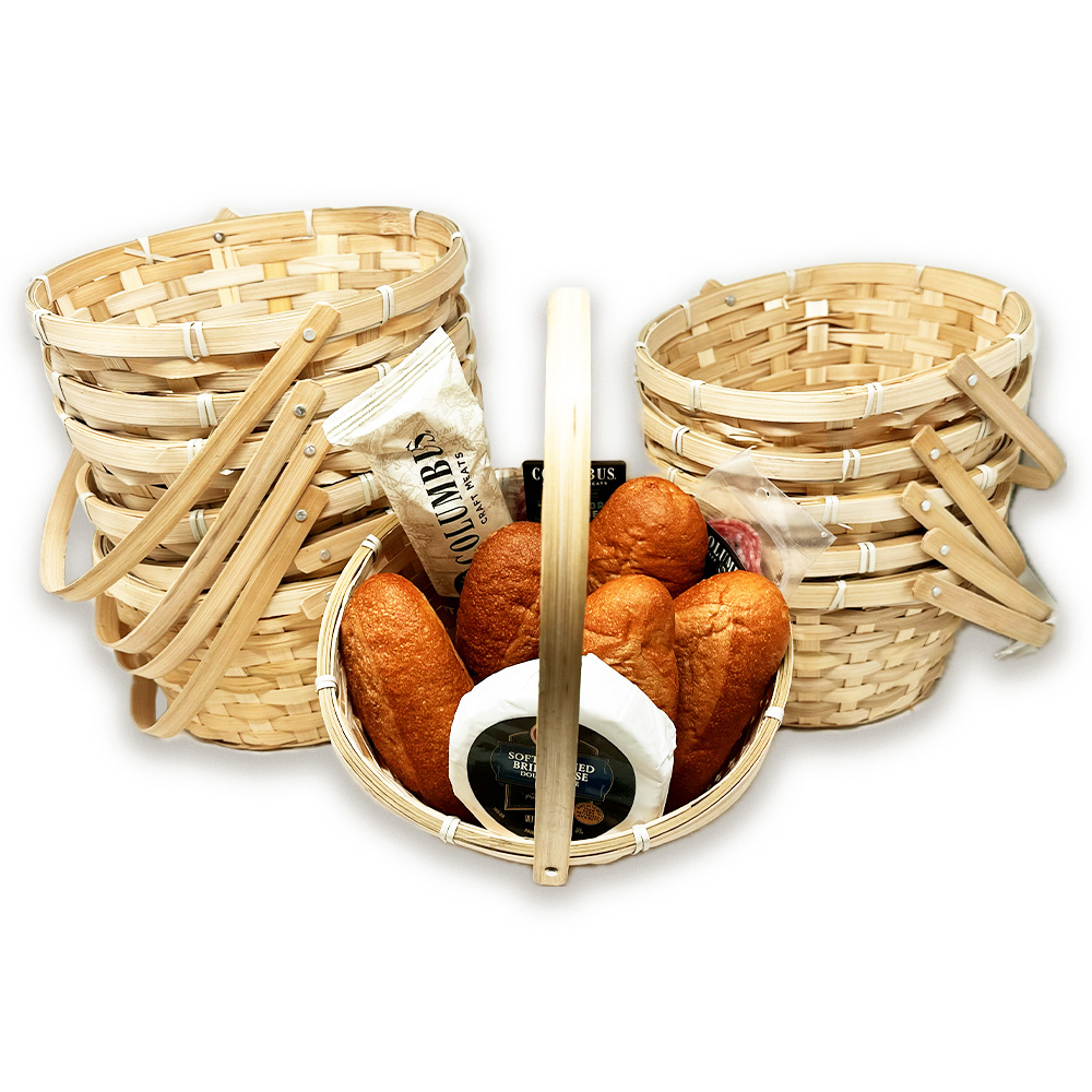 12 Pack - Natural Swing Handle Oval Bamboo Basket 9in